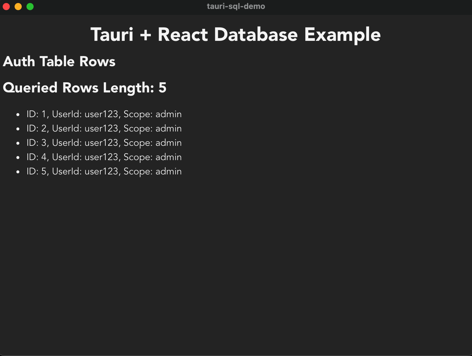 tauri-plugin-sql连接数据库结果展示